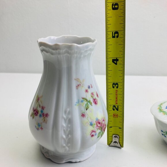 Vintage Haviland Limoges France Floral Porcelain Set - Vase, Tray, Trinket Box - Picture 11 of 13